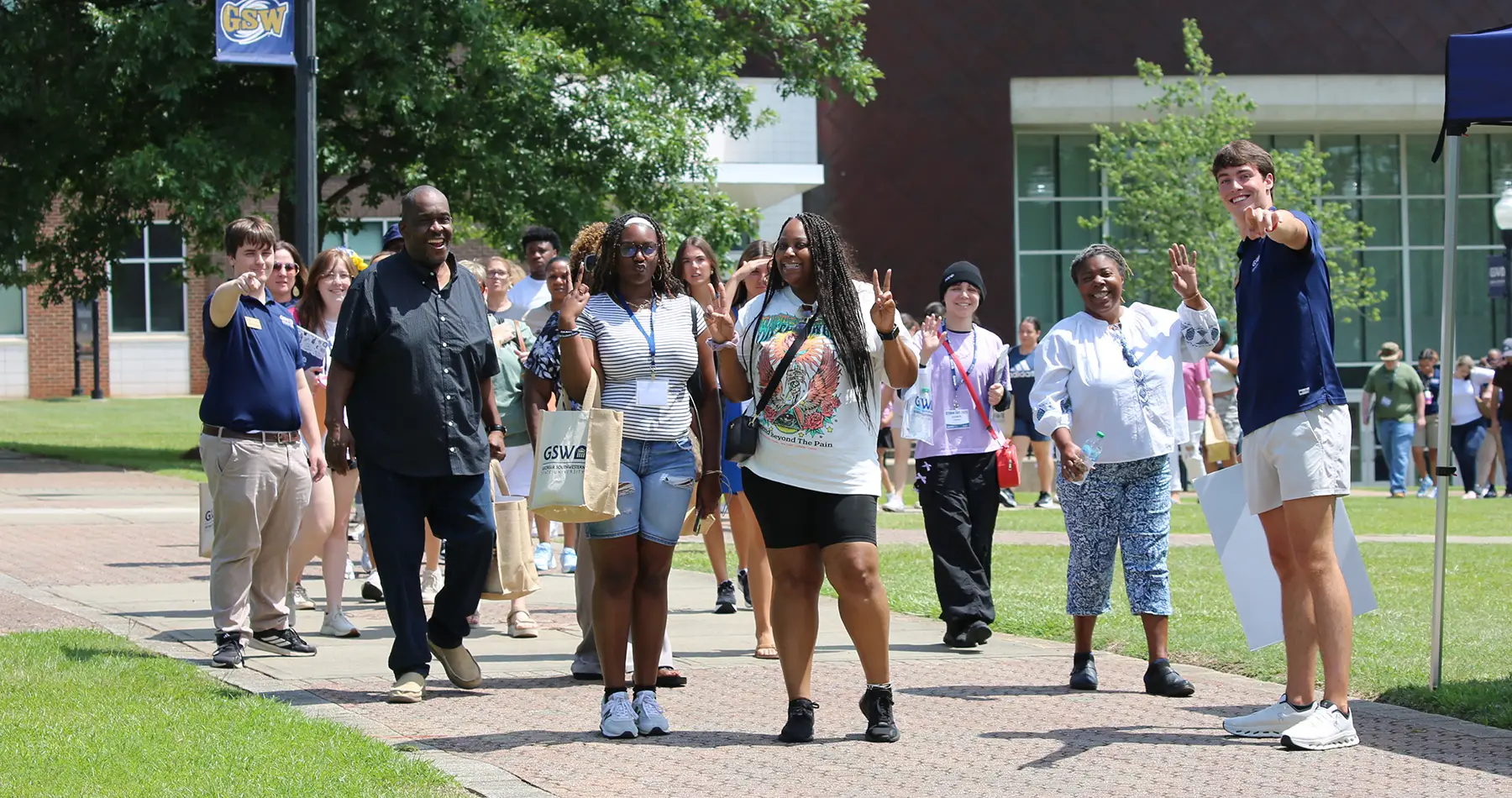Student leaders leading a campus tour at Storm Day