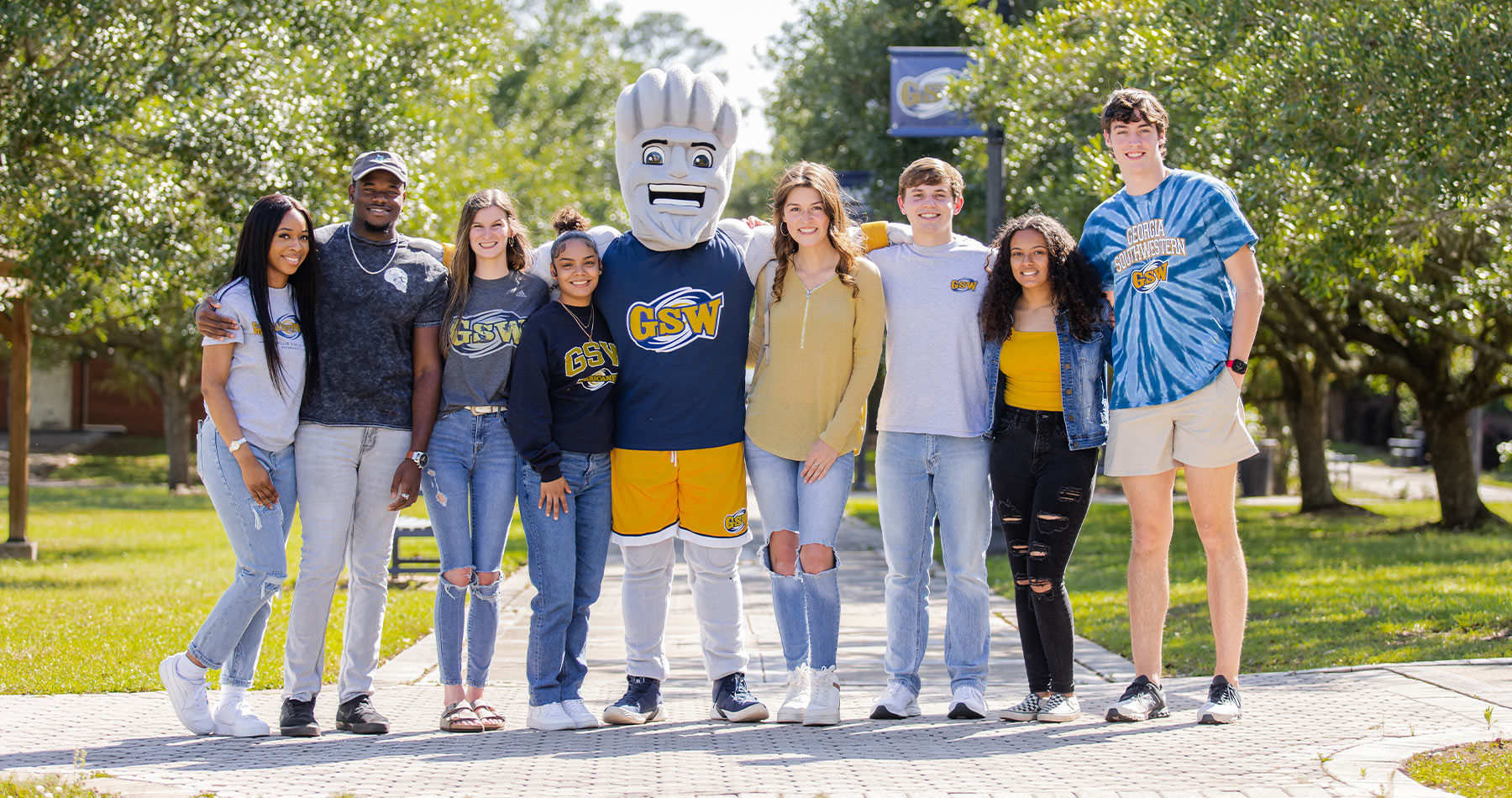 Students standing on steps