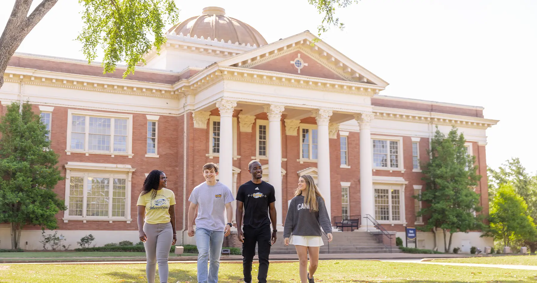 Students walking across campus