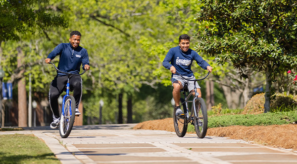 Students riding bikes