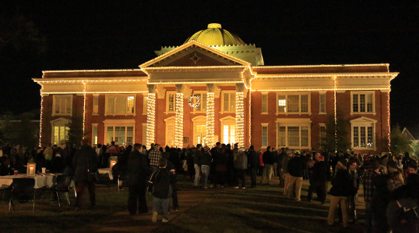 Wheatley Administration Building with holiday lighting