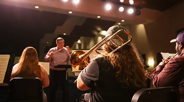 Concert band playing instruments