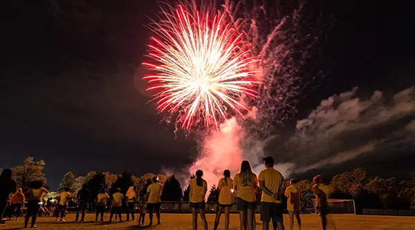Community members watching fireworks show