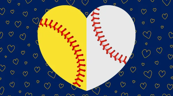 Baseball/softball heart on blue background