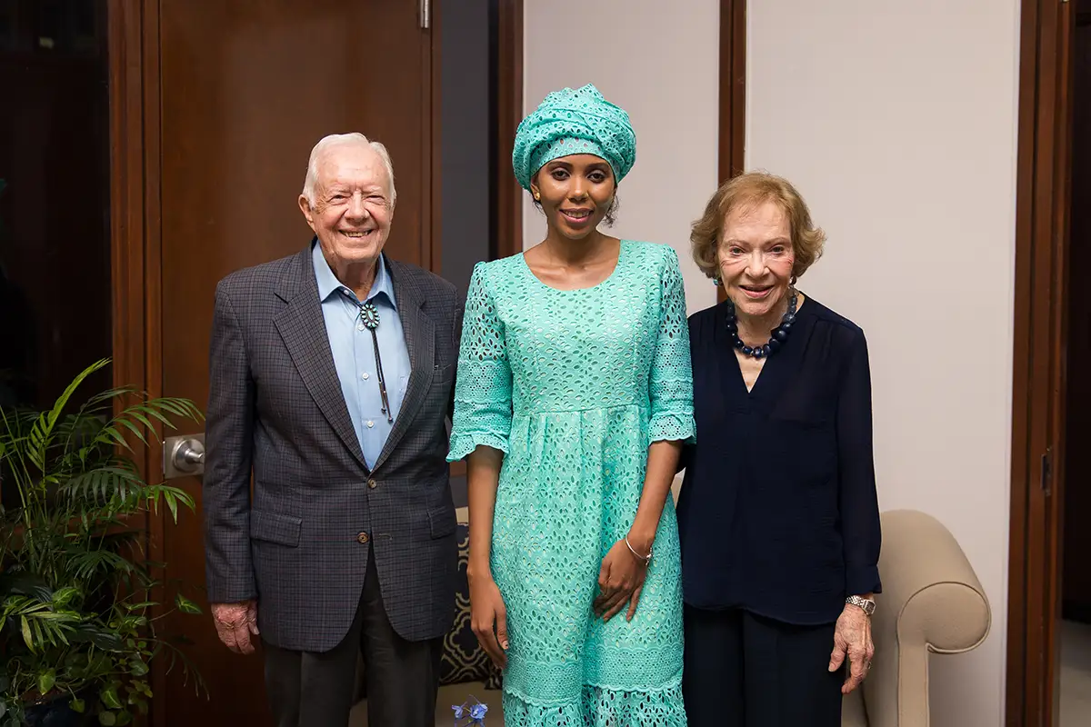 The Carters meet GSW alumna Jaha Dukureh ’13, human rights activist and Nobel Peace Prize nominee, on GSW’s campus prior to her delivering the commencement speech. (2018) 