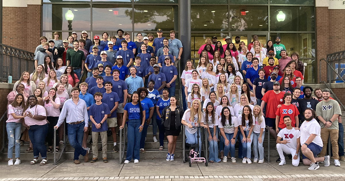 Greek students pose for group photo