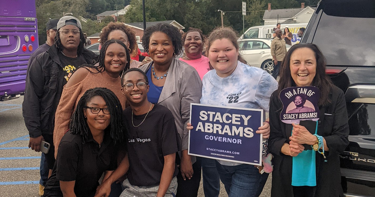 Young Democrats members at Abrams rally