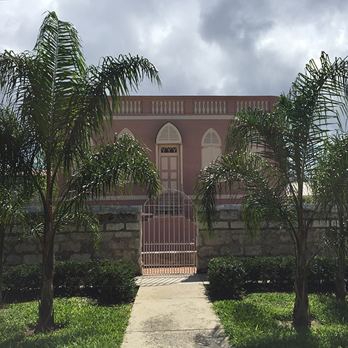 synagogue surrounded by palm trees