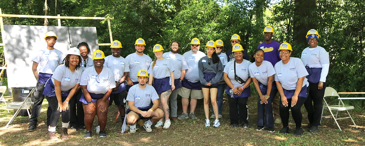 group of volunteers on building site