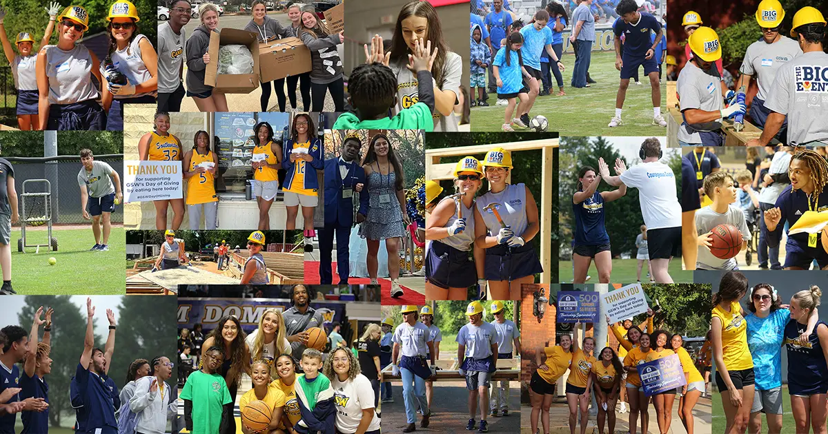 collage of student-athletes doing community service