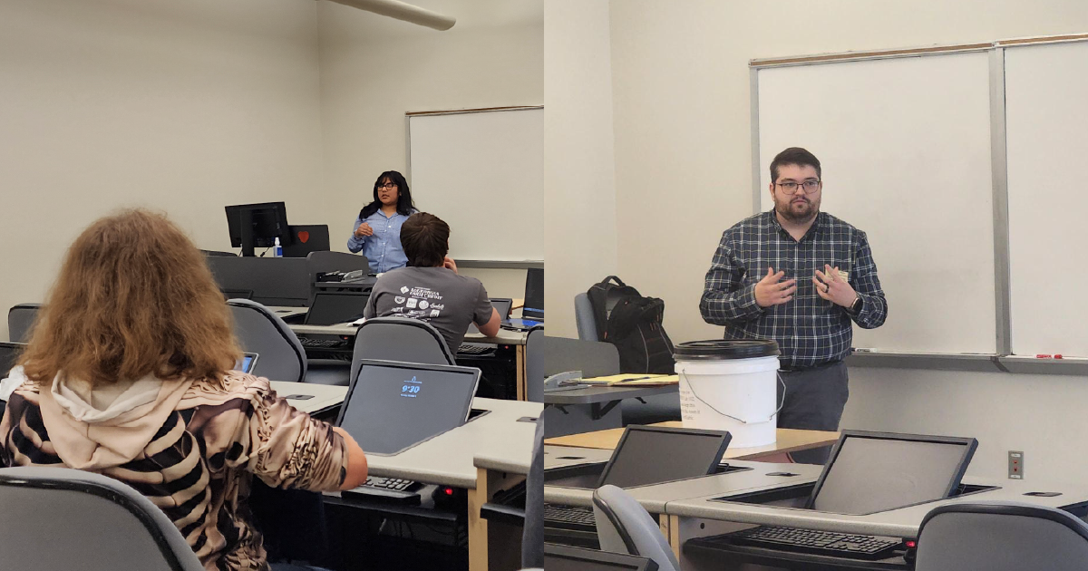 collage of Sophia and Joshua speaking to students