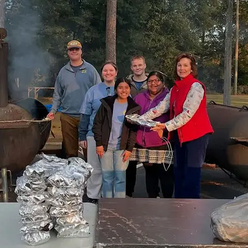 students grilling outside