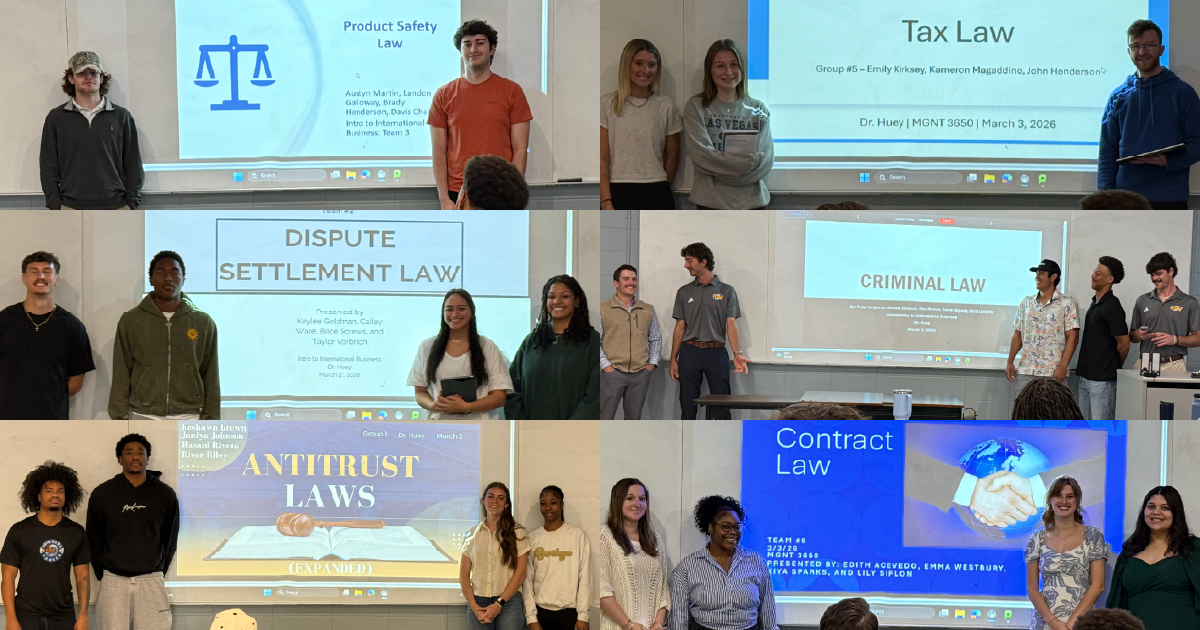 collage of students standing next to presentations