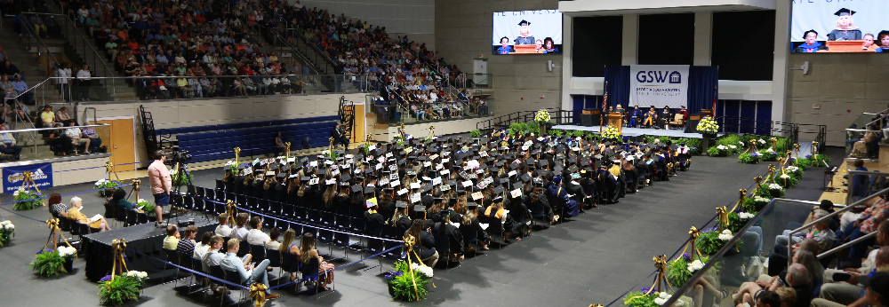 students and guests attend graduation in the Storm Dome