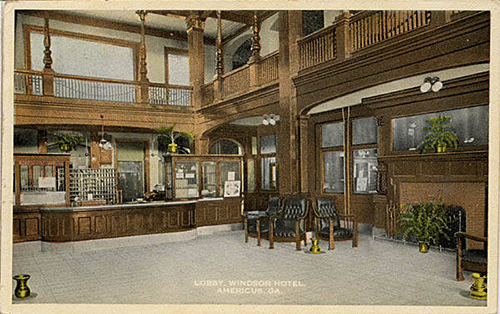 vintage postcard depicting the Windsor's lobby