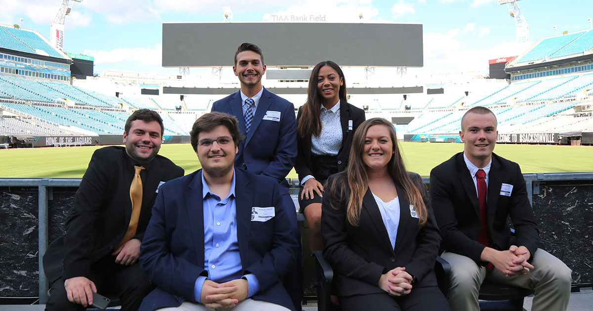 students at Jaguars football stadium