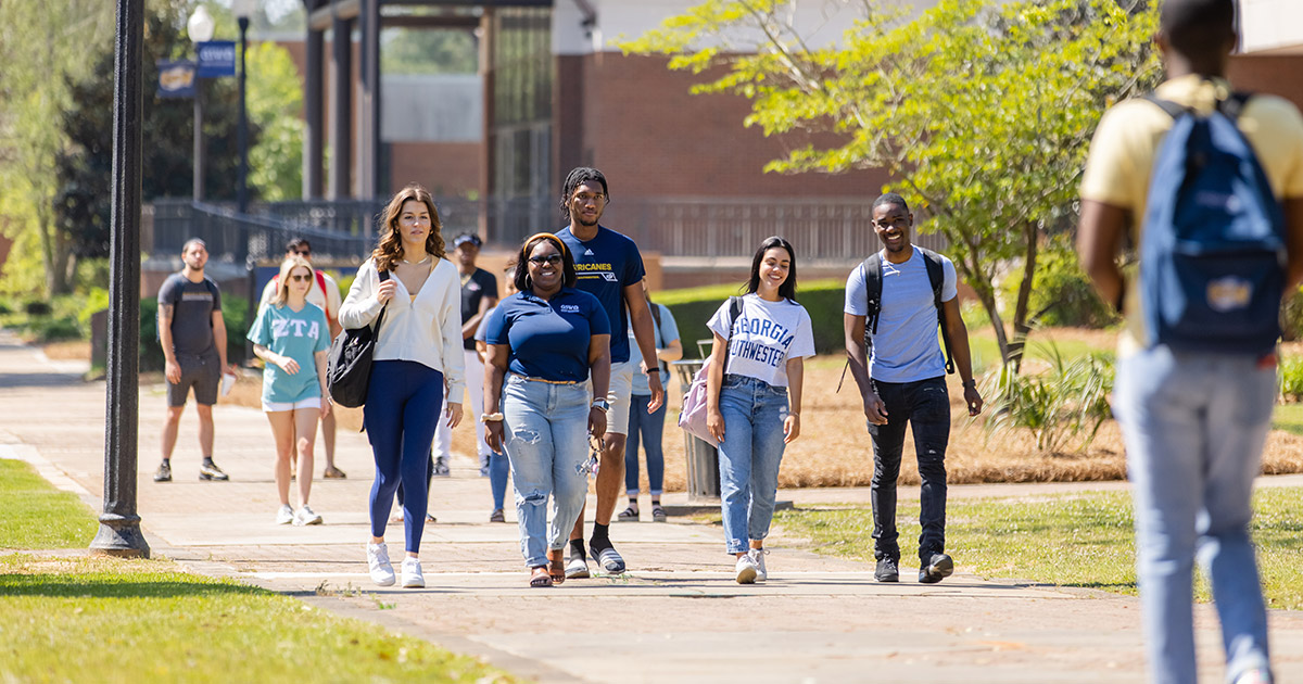 students walking on campus