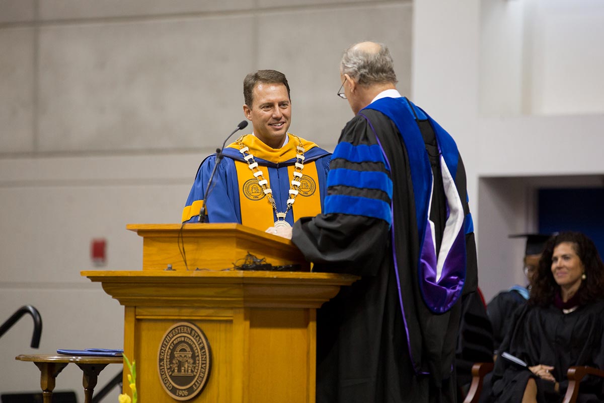 Dr. Neal Weaver is officially inaugurated as GSW's 11th president at his Presidential Investiture ceremony on October 5, 2018.