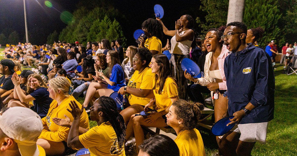 crowd cheers at soccer game