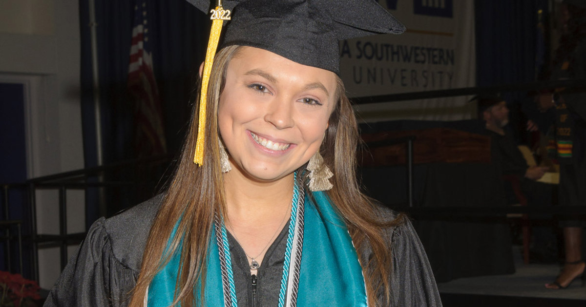 Sarah Mathis in cap and gown