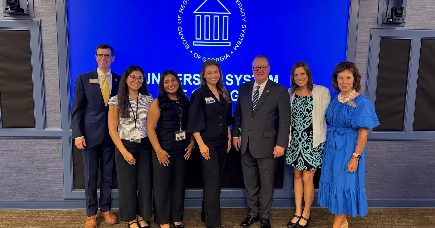 GSW students pictured with faculty and staff present award-winning business concept to the Board of Regents of the University System of Georgia (USG) in Atlanta